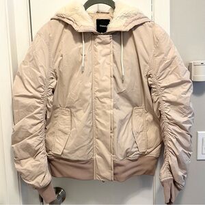 Theory Baietta Hooded Puffer Bomber Jacket S Pink Goose Down Feathers SAMPLE